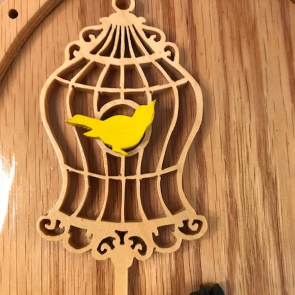 Unique Cat & Bird in Cage 3D Wood Scroll Saw Cutout ~ Handmade - Picture 4 of 12